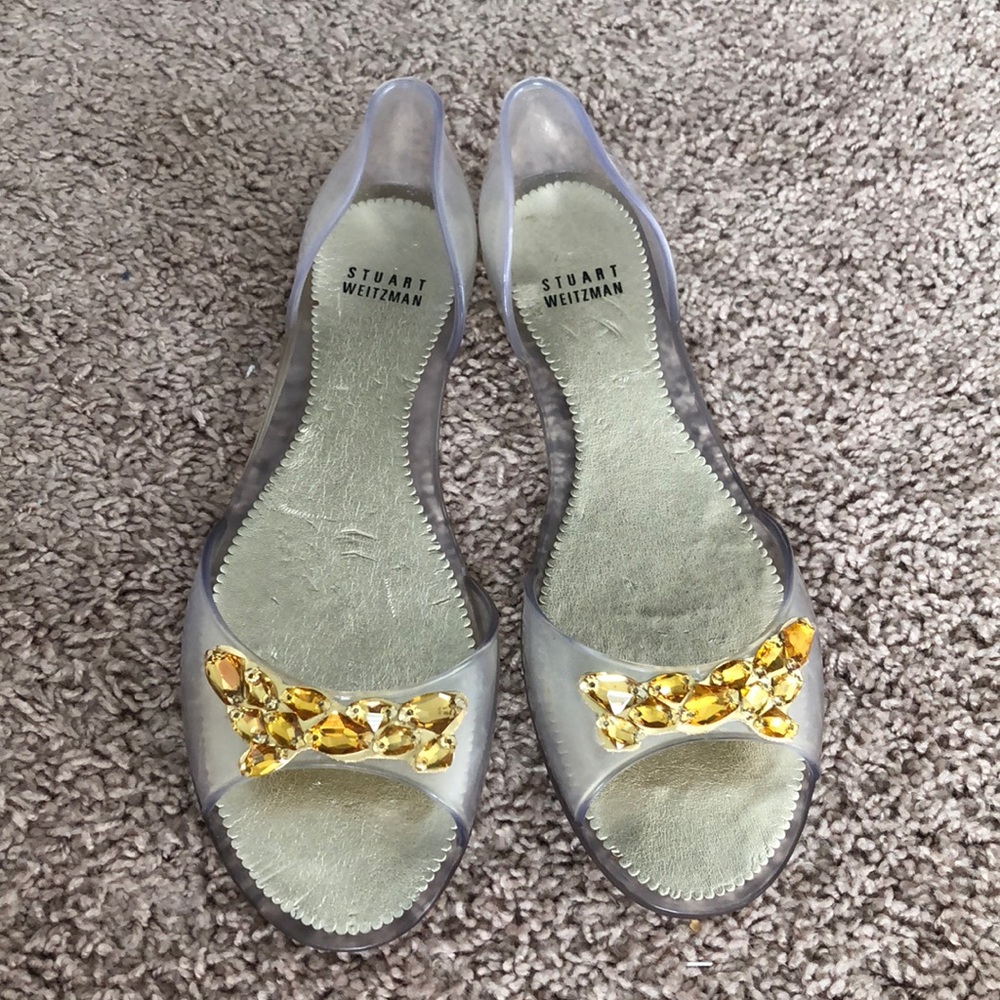 Stuart Weitzman jelly/gold bling sandal, size 10